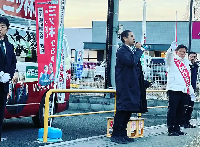 スーパーマルヤ南栗橋店にて、個人演説会