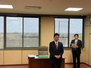 葛西用水路土地改良区事務所で訓示